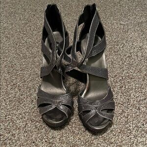 G by Guess Shimmering Black Strappy Heels